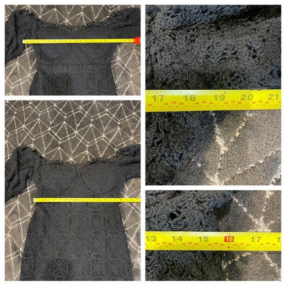 ASOS LUXE Curve off shoulder crochet bardot midi dress with bow back in black - Picture 6 of 10